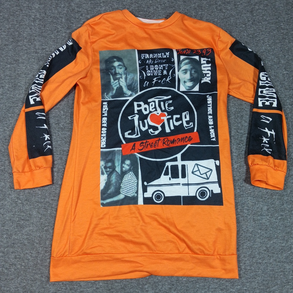 Poetic Justice Shirt Mens Medium Orange Long Sleeve Tupac Lucky Street Romance